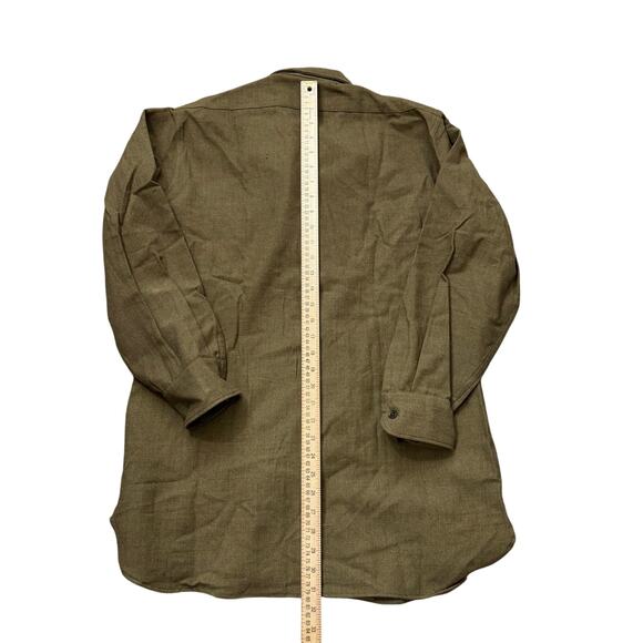 WWII Vtg Wool Shirt US Military Olive Drab Khaki Button Placket Sz 15/32 READ - Picture 13 of 16